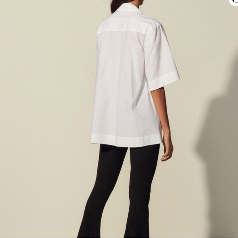 Sandro Oversized Cotton White Short Sleeve Button-Down Shirt / Tunic Size 0-S - Picture 8 of 16